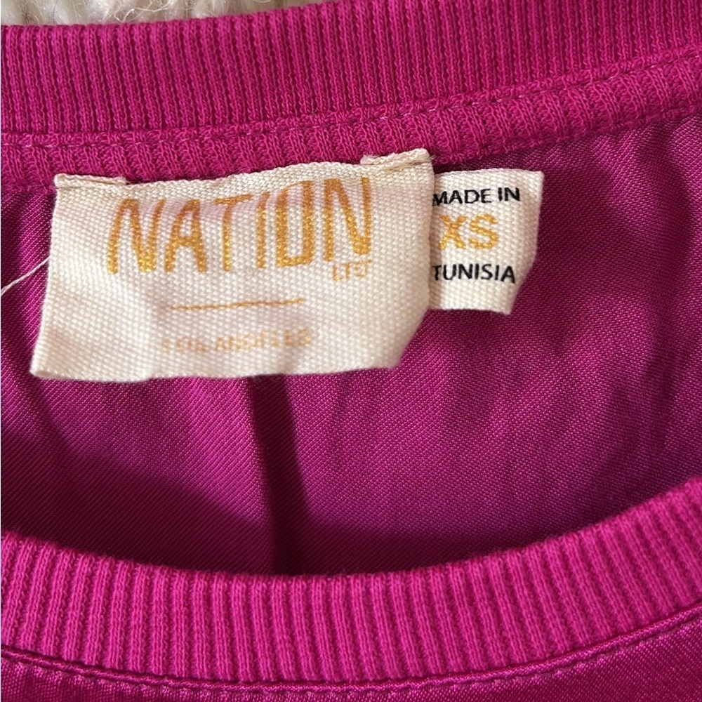 Nation LTD Donna Blouse Top Silky Bell Sleeves in Magenta Pink Size XS - Picture 3 of 5